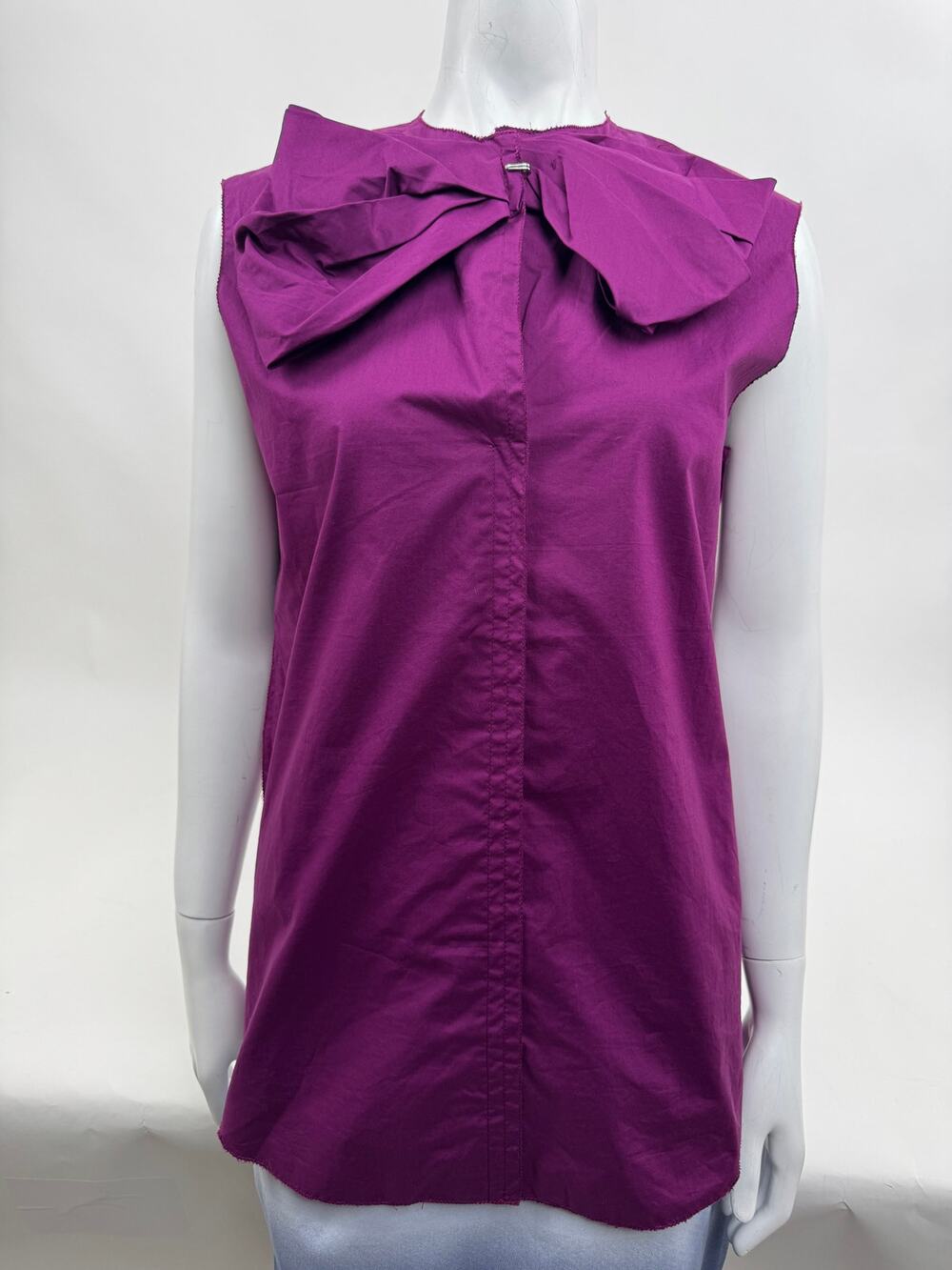 Lanvin Paris 2011 Alber Elbaz Purple Oversize Bow-Neck Cotton Top NWT Sz 38/US 6